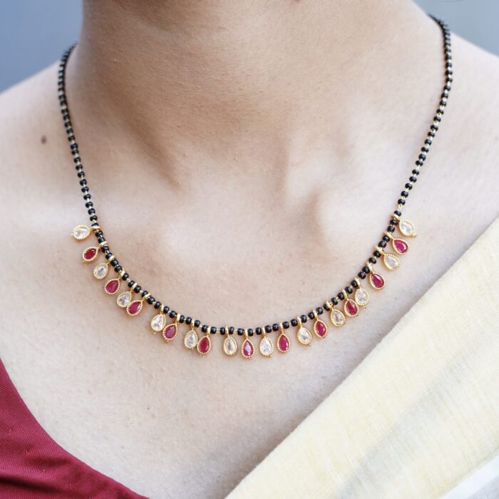 NECKPIECE  KARIMANI WITH MEROON STONE CHARMS (NECK026)