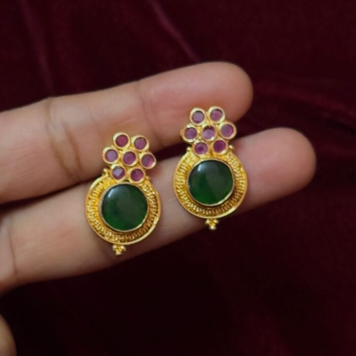 PREMIUM GOLD PLATED PALAKKA GREEN  EARRINGS PRES003