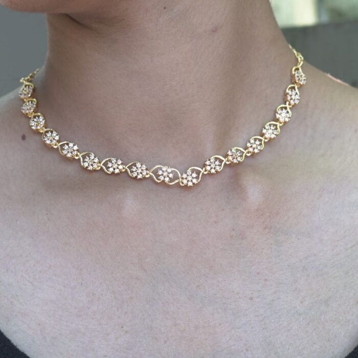 AD white stone flower necklace with stud AD003