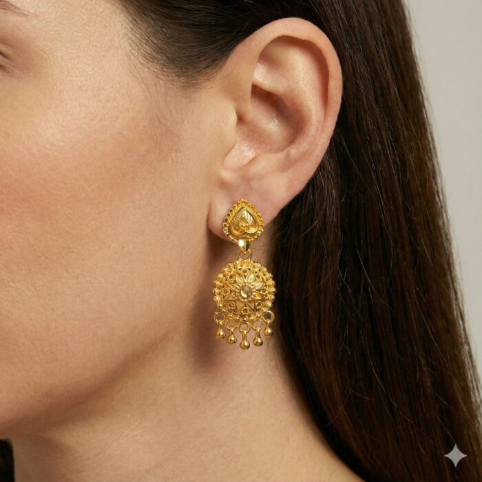 GOLD STUD AND ROUND HANGING  ( GHSTD001)