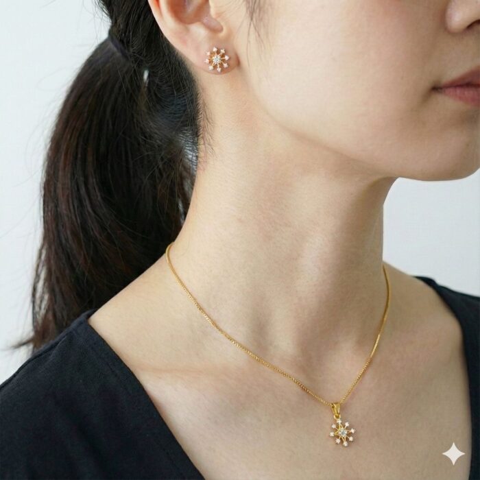 DIAMOND REPLICA BIG FLOWER(18 INCHES CHAIN PENDENT WITH EARINGS)