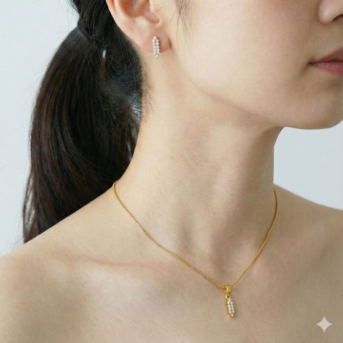 DIAMOND REPLICA STONE LINE(18 INCHES CHAIN PENDENT WITH EARINGS)