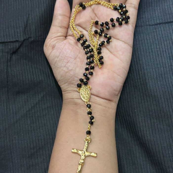 GOLD PLATED BLACK BEED ROSARY (KM001)