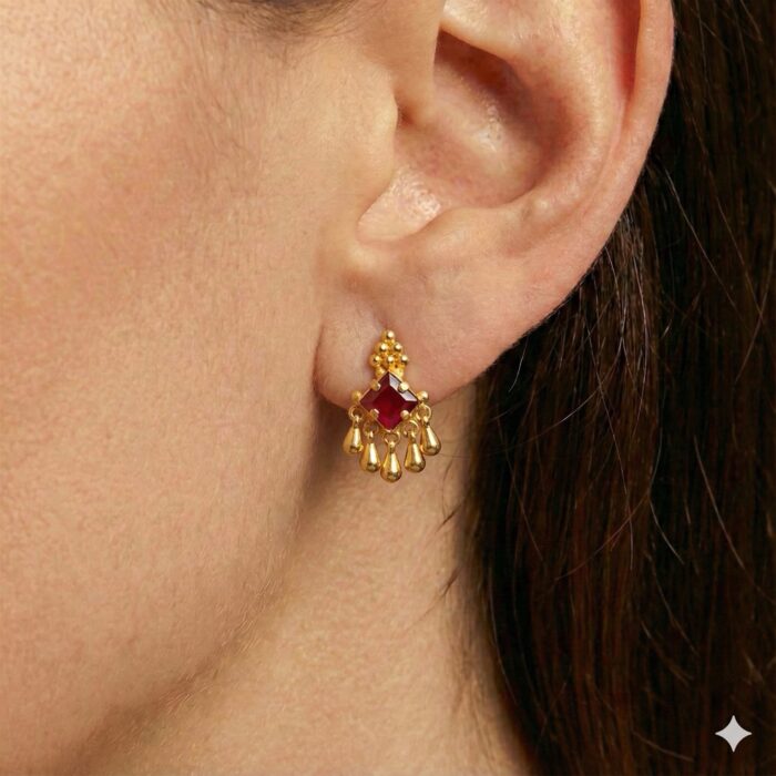 Gold Plated Stud with Red Stone (GSTD006)