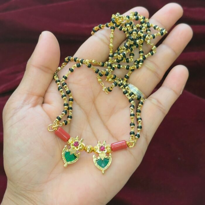 18INCHS DOUBLE LAYER KARIMANI WITH PALAKKA PENDENT MANGALSUTRA (MS004)