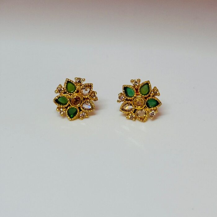GOLD PLATED GREEN FLOWER EARRING(GSTD009)