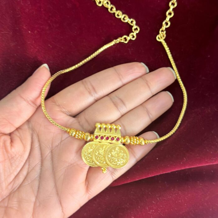 (TC035) GOLD PLATED LAKSHMI 3 COIN NECKLACE