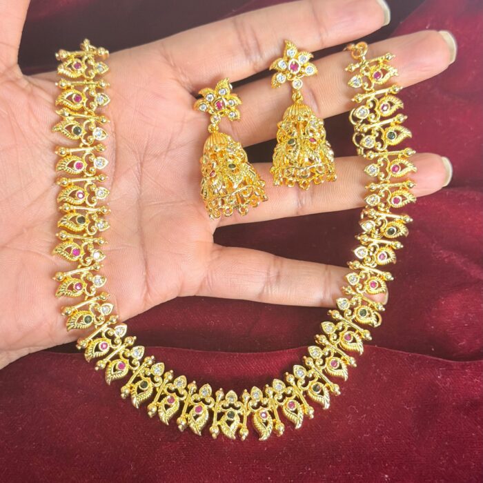 (TC033) GOLD PLATED BRIDAL TRADITIONAL NECKLACE WITH EARRING