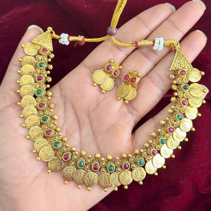 ATQ22 SEMI STONE ANTIQUE KASHI NECKLACE WITH EARRING