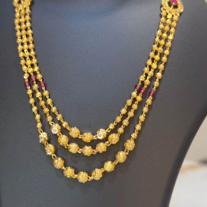 (NECK056) GOLD PLATED 3 LAYER BALL CHAIN