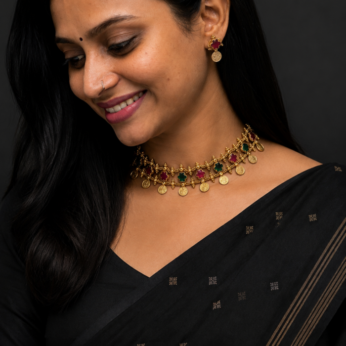 ATQ12 ANTIQUE FLORAL KASHU NECKPIECE