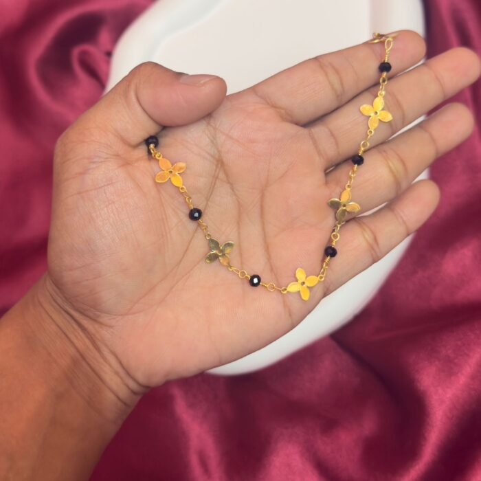 (NECK048) 18INCHS BLACK BEAD FLOWER KOREAN NECKLACE