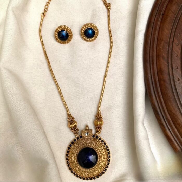 ATQ 47 BLUE SEMI PRECIOUS STONE MINI HARAM WITH EARRING