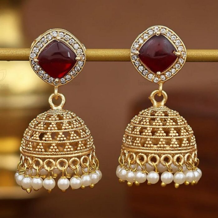 (ATQ JK 54) RUBY STONE ANTIQUE JHUMKA