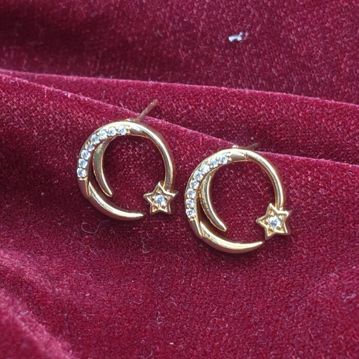 GOLD PLATED AD STONE ROUND STAR STUD (GSTD014)