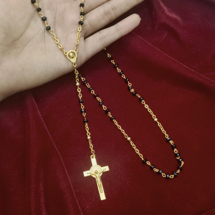 GOLD PLATED BLACK BEED ROSARY (KM005)