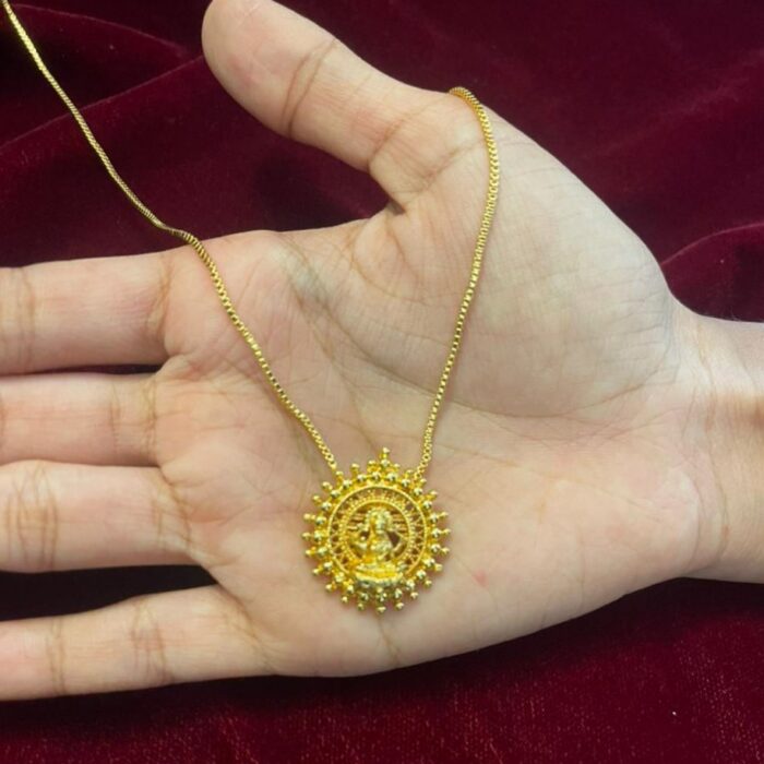 (TC047) TRADITIONAL GOLD PLATE 18 INCHES LAKSHMI PENDANT NECKLACE