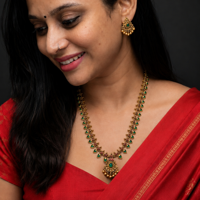 ATQ 48 ANTIQUE PLAKKA LONG HARAM WITH EARRING