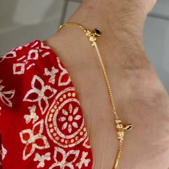 ANKLET GOLD PLATE BLACK SEMI STONE ANKLET (ANK045)