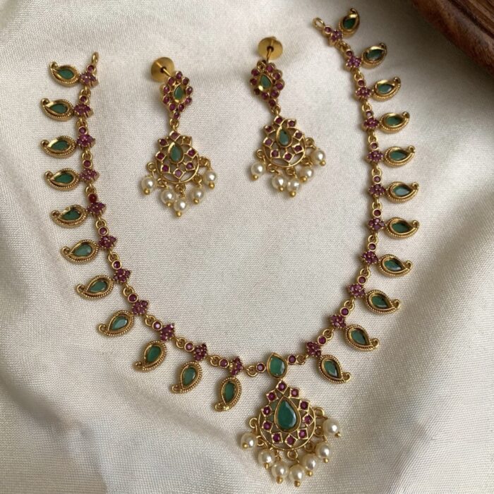 ATQ 45 MANGO PALAKKA  ANTIQUE NECKLACE WITH EARRING