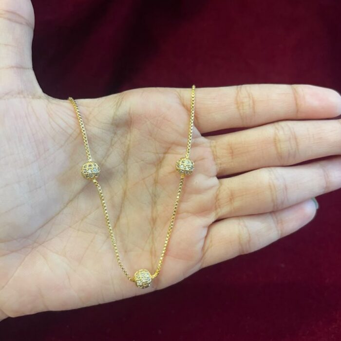 (NECK074) 18INCHS GOLD PLATED DAIMOND BALL NECKLACE