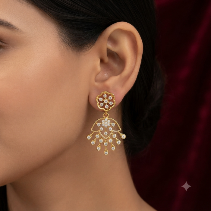 GHSTD019 FULL AD STONE GOLD PLATED PREMIUM EARRING